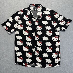 Hello Kitty Button-Up Shirt Men’s Medium Black All Over Print Short Sleeve